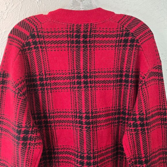 NWT Rare Abercrombie Cardigan Sweater M Red Black Plaid Knit Button Front Preppy - Picture 7 of 14